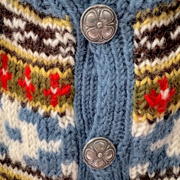 Vintage NORSK HUSFLID Hand Knit Fair Isle Wool Cardigan - Picture 3 of 5